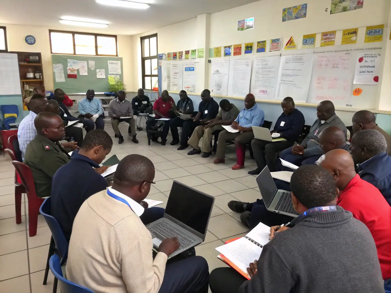 A diverse group of logistics professionals in a training session.